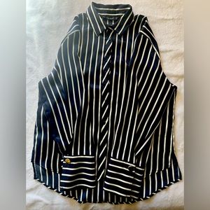 Zara navy blue and white silk striped blouse top